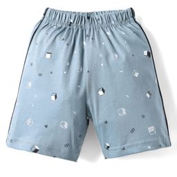 Taeko Single Jersey Knit Above Knee Length Shorts with Geometric Print - Light Blue-image-77