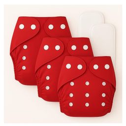 Sparkle Joy Free Size Reusable Cloth Diaper With Insert Pad 3 Pcs Diaper With 2 Pcs Insert- Red-2