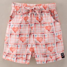 Enfance Core Abstract Checked & Hearts Printed Shorts - Orange-picture-40