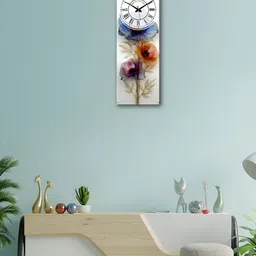 OLIVE TREE White & Blue Printed Wooden Contemporary Rectangle Shaped Wall Clock-image-24