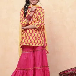 Biba Girls Floral Printed Regular Pure Cotton Straight Kurti with Sharara & Dupatta-picture-48