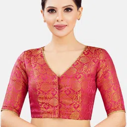 Studio Shringaar Brocade V-Neck Saree Blouse-image-3