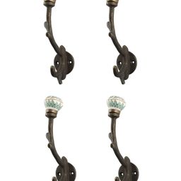 Indianshelf Green & White 4 Pieces Textured Metal Hooks-8