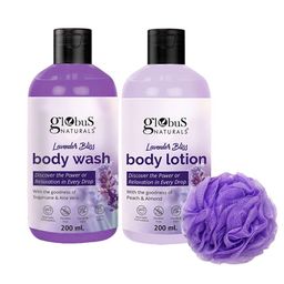 Globus naturals Lavender Body Wash & Body Lotion With Loofah - 200ml Each-image-25