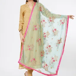 Dupatta Bazaar Women Sea Green & Pink Embroidered Dupatta-picture-26