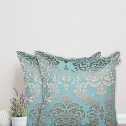 Home Turquoise Blue & Beige Set of 2 Ethnic Motifs Cotton Square Cushion Covers-21