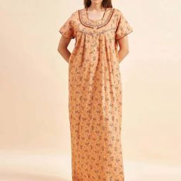 Sweet Dreams Orange Cotton Printed Nighty-image-66