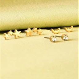 Accessorize London Celestial Golden Stud Earrings - Set of 3-image-79