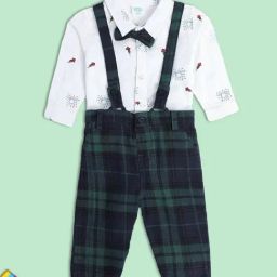 MINIKLUB Kids White & Green Graphic Print Full Sleeves Shirt, Pants with Bow-image-42