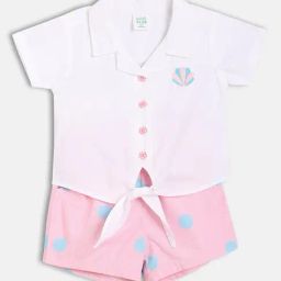 Miniklub Girls White & Pink Cotton Embroidered Clothing Sets-1