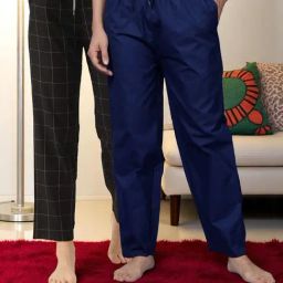 Kryptic Blue & Black Cotton Relaxed Fit Printed Lounge Pants - Pack of 2-image-37
