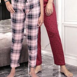 Kryptic Maroon & Light Pink Cotton Relaxed Fit Printed Lounge Pants - Pack of 2-image-57