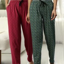 Kryptic Black & Maroon Cotton Relaxed Fit Printed Lounge Pants - Pack of 2-image-82