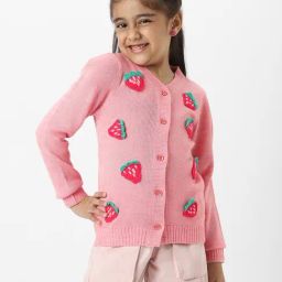 Nauti Nati Girls Peach Embellished Regular Fit Cardigans Sweater-picture-47