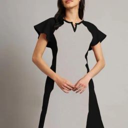 Brinns Black & Grey Regular Fit Color-Block Dress-picture-0