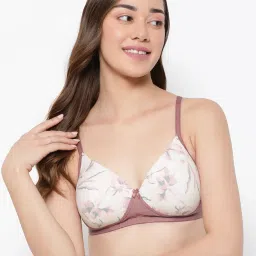 Clovia Cream Floral Print Half Coverage Non-Wired Push-Up Bra image 1