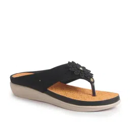 Fausto Women's Floral Design Black Thong Wedges-picture-31