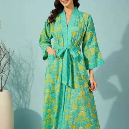 The Kaftan Company Green Floral Night Gown-picture-43