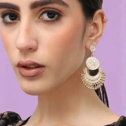 Sohi Gold Plated Designer Stone Party Chand Bali Earrings-9