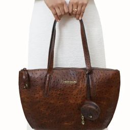 Hidesign Dark brown Textured Large Tote Handbag with Pouch-picture-11