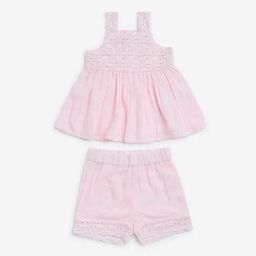 HOP Baby by Westside Pink Crochet-Detailed Cotton Top and Shorts Set-image-55