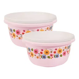 Aura White & Pink 4 Pieces Floral Printed Glossy Multipurpose Bath Tub-image-53