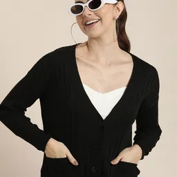 HERE&NOW Solid Long Sleeves Scoop Neck Cardigan-picture-54