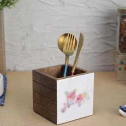 VarEesha Blossom Brown Acacia Wood Cutlery Holder - Set of 1-image-13