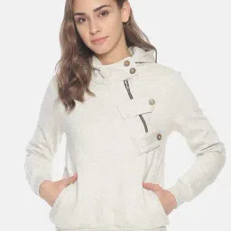 Campus Sutra Light Grey Hooded Jacket-image-17