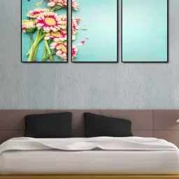 999store Blue & Pink Printed Flowers Paintings - Set of 3-26
