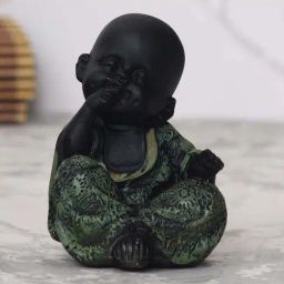 eCraftIndia Decorative Smiling Monk Buddha - Green-image-12