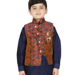 SG Yuvraj Kids Orange Floral Print Nehru Jacket-picture-23