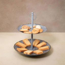 ellementry Silver Metal 2-Tier Cake Stand - Set of 1-13