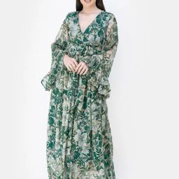 Cation Green Floral Print Maxi Dress-image-23