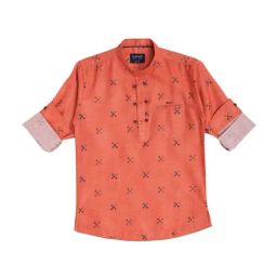 Cavio Kids Orange Cotton Printed Full Sleeves Shirt-image-54