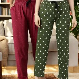 Kryptic Green & Maroon Cotton Relaxed Fit Printed Lounge Pants - Pack of 2-image-78