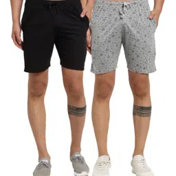 Vimal Jonney Black & Light Grey Regular Fit Printed Shorts - Pack of 2-image-67