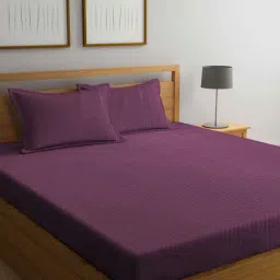 Klotthe Stripes Magenta 210 TC Cotton Blend King Size Bed Sheet with 2 Pillow Covers-image-127