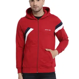 Kalt Red Regular Fit Striped Hooded SweatShirt-29