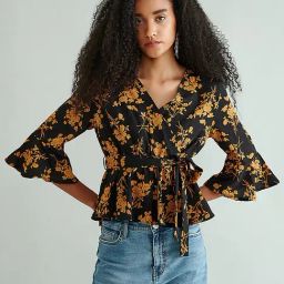 Cover Story Black & Yellow Floral Print Top-image-72