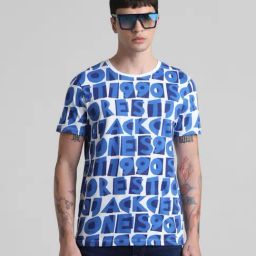 Jack & Jones Blue Indigo Cotton Regular Fit Printed T-Shirt-image-69