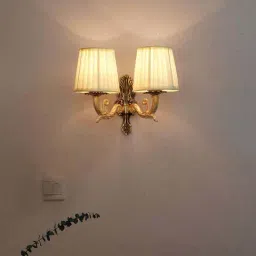 FOS LIGHTING White & Silver Aluminium Wall Sconce With Fabric Shade-image-13