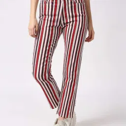 Pepe Jeans White & Red Cotton Striped Straight Leg Jeans-picture-16