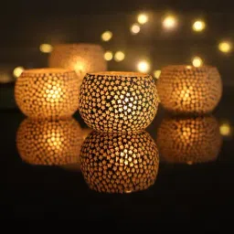 Homesake Star Mosaic Embellished White Glass Tea Light Candle Holder - Set of 4-image-19