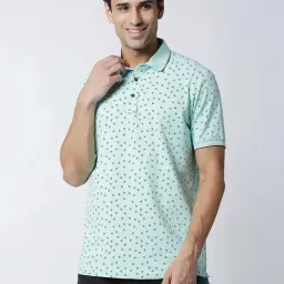 Dragon Hill Sea Green Slim Fit Printed Polo T-Shirt-image-46