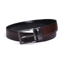 BELWABA Black & Brown Textured Casual Reversible Leather Belt for Men-image-99
