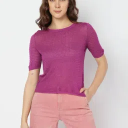 Vero Moda Purple Self Design Top-picture-1
