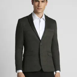 Peter England Black Slim Fit Checks Blazer-picture-27