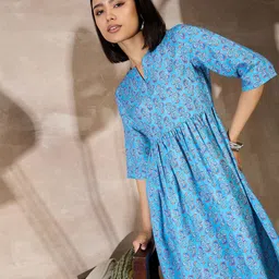 ANJIR Women Floral Printed Crepe Fit and Flare Midi Dress-image-22