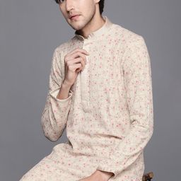 Manyavar Men Beige Floral Woven Design Kurta with Churidar-43